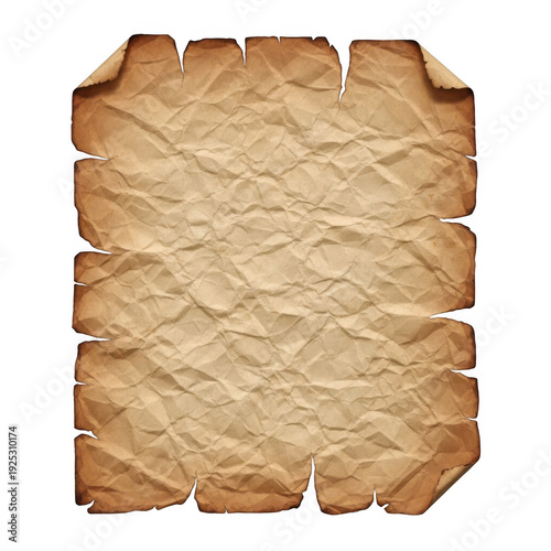 Vintage parchment paper texture with torn edges isolated on transparent background