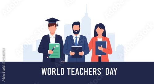 World Teachers' Day: Diverse Teachers & Educators (Male, Female, Professor) Representing Global Education Professionals and Appreciation