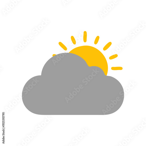 Minimal cloud and sun combo icon representing partly sunny weather with smooth rounded cloud and radiant sun rays, clean flat vector style suitable for apps, dashboards, UI kits, and stock illustratio