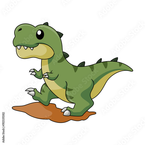 Cute green dinosaur cartoon on white background