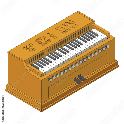 Classic grand piano keyboard with black and ivory keys isolated on white for musical art, concert jazz, and classical piano sound illustration