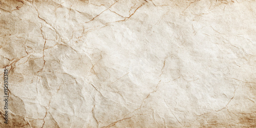A vintage brown parchment background featuring a heavily crumpled and aged paper texture with a wrinkled, grungy surface and torn edges for an antique design backdrop