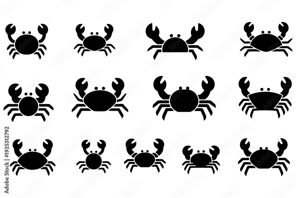 Obraz premium Crab Solid Icons Collection Minimal Simple Shapes Vector