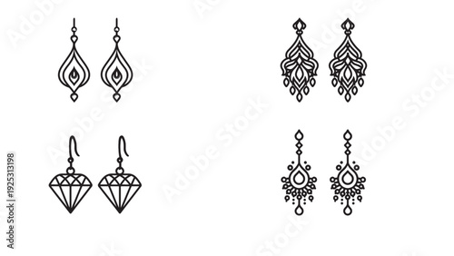 Set of Earring Line Art Designs Silhouette vector illustration