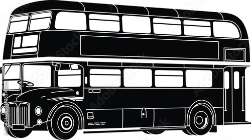 Black silhouette vector icon of a classic vintage double decker bus for London tourist travel public transportation and traditional British commercial vehicle branding.
