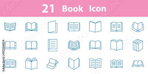 Minimal open and close book icon set in line art vector style. Suitable for academic, library, study, online course, and educational content design. eps 10