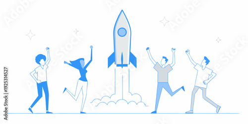 Celebratory launch of a rocket with people cheering its ascent