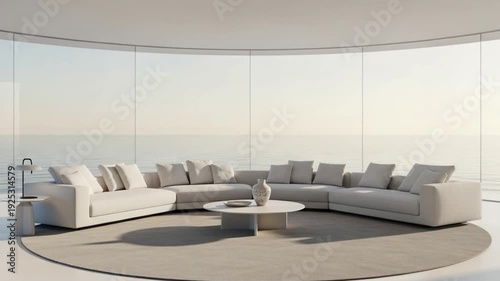 Modern living room interior with sofa, tv, window, luxury contemporary apartment design 4k video