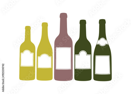 Wine bottle set mockup complete with a label. 3D vector image. Cartoon minimalistic style.