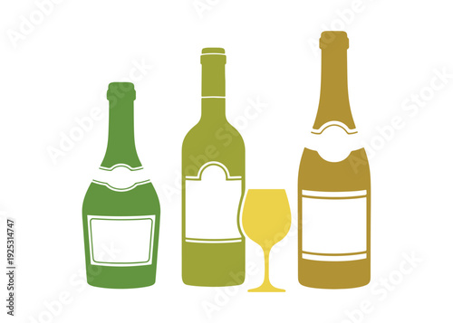 Mockup of a wine bottle set featuring a label. 3D vector graphic. Cartoonish minimalistic design.