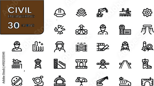 Civil engineering icons set construction infrastructure architecture urban planning and industry icons