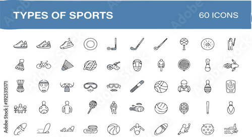 Sports icons set different sports equipment and athletes playing various athletic games recreation outdoor