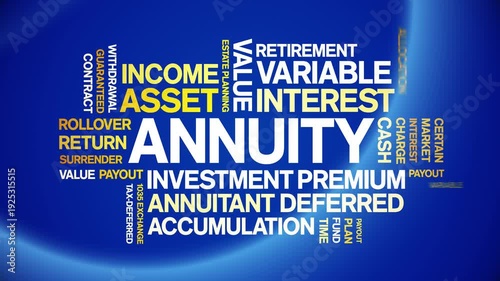 Annuity animated word cloud-text design animation tag kinetic typography seamless loop.