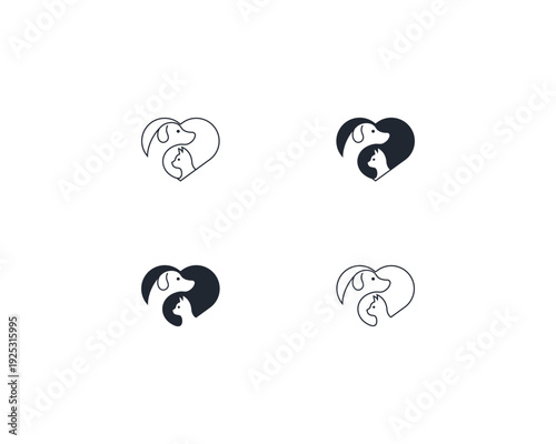 Dog and cat logo design template vector,  pet logo design flat style suitable for pet shop, store, cafe, business, hotel, veterinary clinic, Domestic animal vector illustration logotype, sign, symbol.