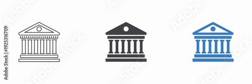 Black Bank Icon Set, Government Building, Flat Vector Illustration