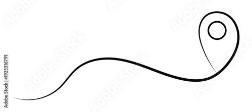 Black elegant swirl curly line with pin marker on transparent background abstract design element Vector illustration.