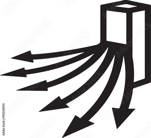 Diagram illustrating a distribution or diffusion process from a central source. Vector