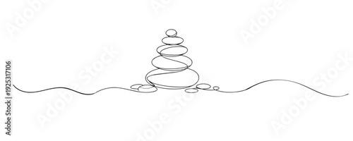 Hand drawn continuous line illustration of stacked balance stones. Single line artwork representing harmony, meditation, stability, mindfulness, and zen lifestyle concepts.