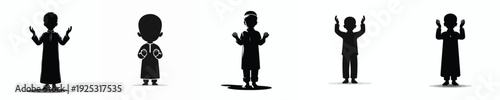 vector silhouette of a Muslim little boy standing praying front view