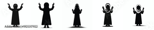 vector silhouette of a Muslim little girl standing praying front view