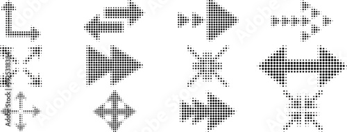 Arrow icon set. Halftone Arrow. Cursor. Black vector arrows icons. Collection different arrows sign. Modern simple arrows. Black arrow pointing to the right 