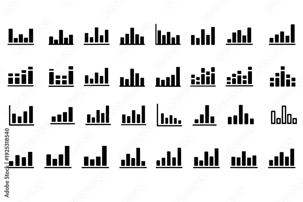 Obraz premium Histogram Solid Icon Set Simple Shapes Vector Illustration