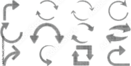 Arrow icon set. Halftone Arrow. Cursor. Black vector arrows icons. Collection different arrows sign. Modern simple arrows. Black arrow pointing to the right 