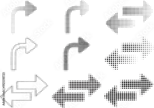 Arrow icon set. Halftone Arrow. Cursor. Black vector arrows icons. Collection different arrows sign. Modern simple arrows. Black arrow pointing to the right 