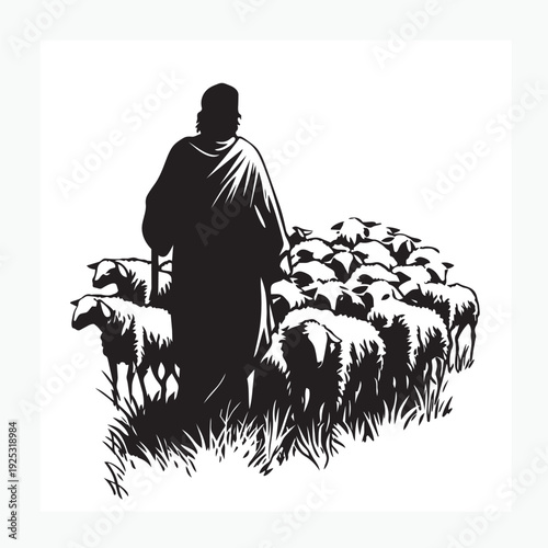 silhouette of a man with his sheep