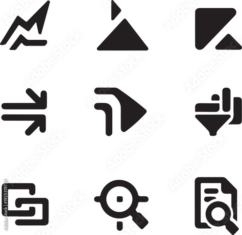 Collection of nine distinct directional and functional icons in black and white Vector
