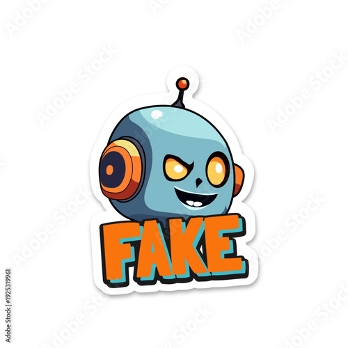 Cool sticker with a robot on the theme of AI deep fake design without background