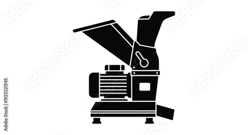 A stark black silhouette of an industrial wood chipper machine showcasing its mechanical form silhouette high quality professional