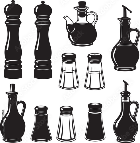 Chess pieces and kitchen condiments set flat design vector illustration isolated on white background
