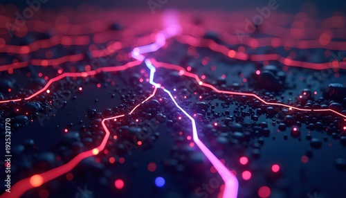 Interconnected Neon Paths Forming Organic Abstract Network