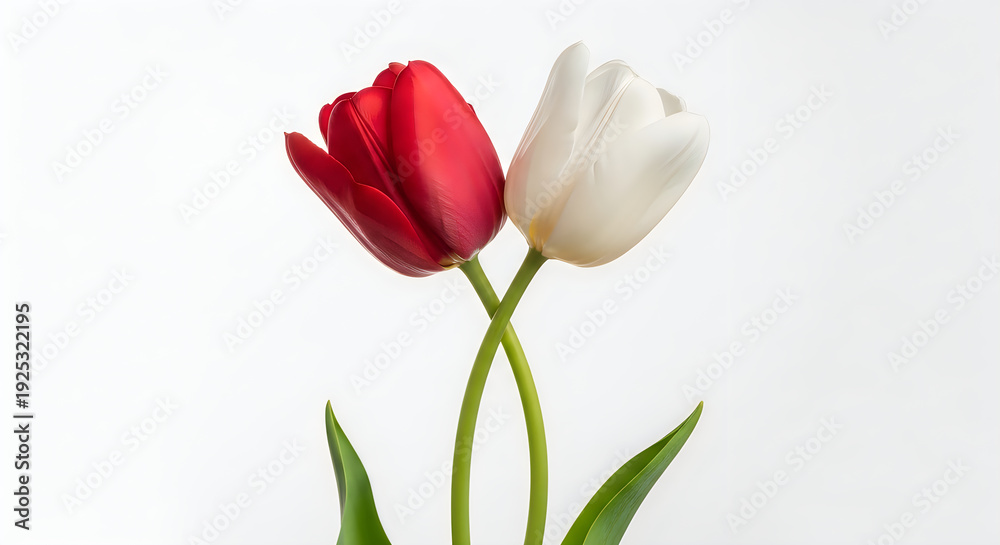 Obraz premium A striking contrast of red and white tulips standing side by side against a plain background