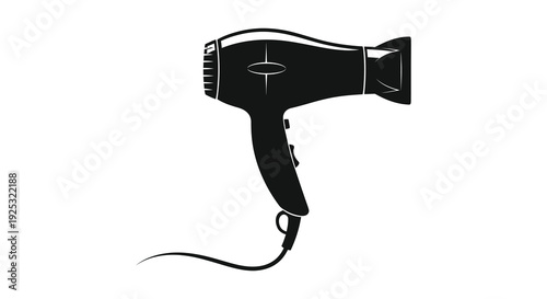 A sleek black hair dryer is depicted in a minimalist style showcasing its form as a silhouette