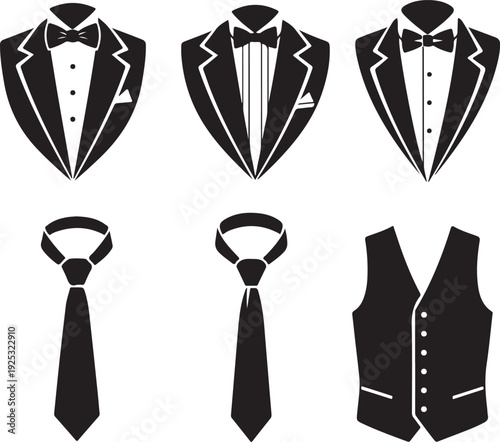 Black and white formal menswear accessories and outfits illustration