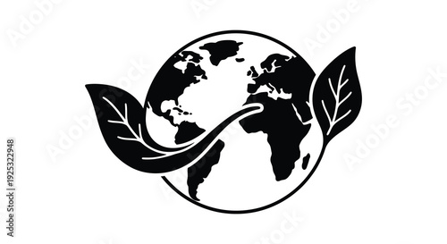 A striking black and white image of earth embraced by leafy branches representing environmental care a silhouette high quality