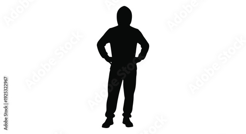 A stark full body silhouette of a person standing with hands on hips presenting a confident pose silhouette