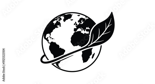 A symbolic representation of earth with a leaf highlighting environmental awareness and sustainability in silhouette high quality professional