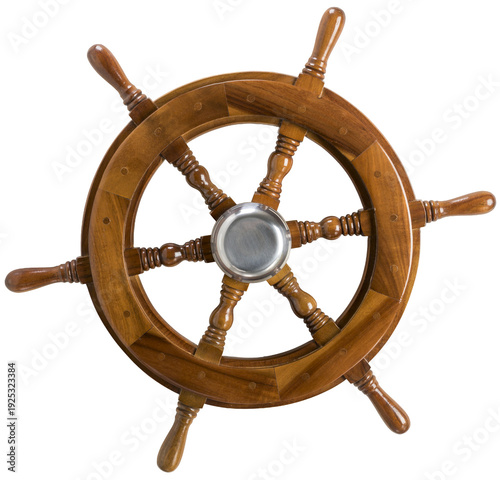 Vintage boat steering wheel  isolated with transparency