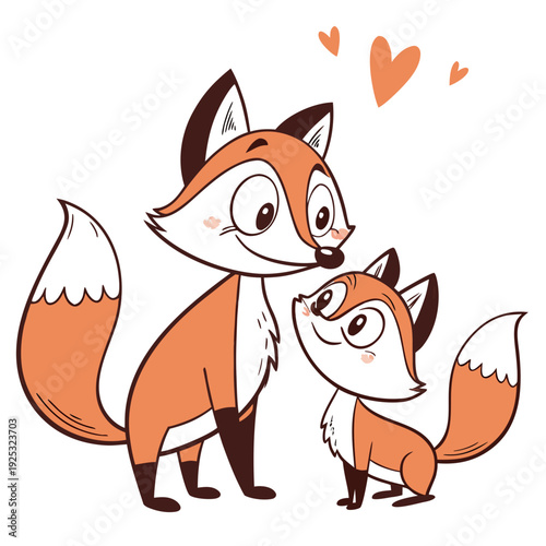 Two cartoon foxes share a loving moment together