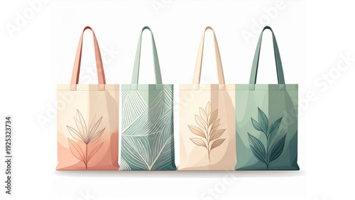 Reusable Tote Bag Set with Mixed Artistic Styles – Line Art, Cross Hatch and Sketch Inspired Flat Vector Collection