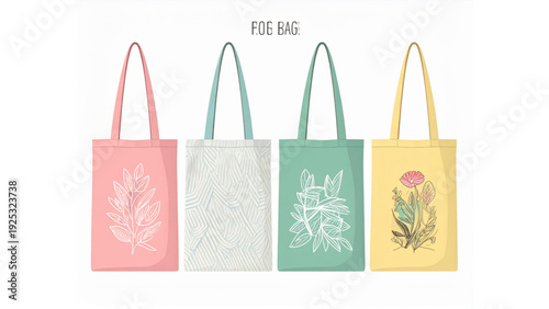 Reusable Tote Bag Set with Mixed Artistic Styles – Line Art, Cross Hatch and Sketch Inspired Flat Vector Collection