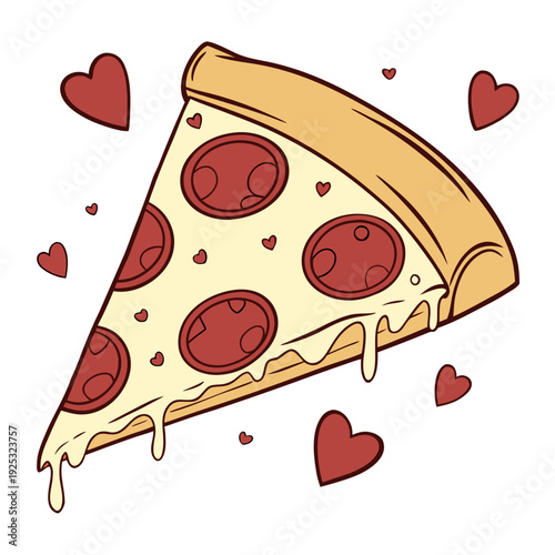 A slice of pepperoni pizza with hearts