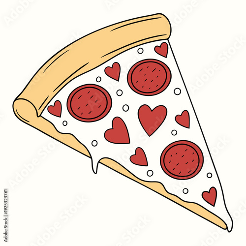 A slice of pizza with pepperoni and hearts