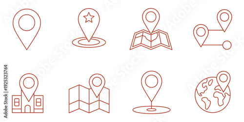 Location Thin Line Icon Set, Web Minimal Editable Stroke Icons, Map Pin, Navigation Symbol, GPS Marker, Modern Vector Illustration.