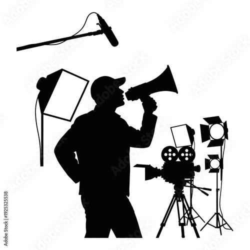 Film Director Silhouette with Camera Equipment.