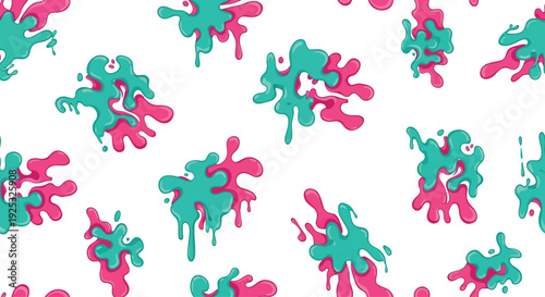 Colorful messy paint splatters and blobs seamless vector pattern on transparent background for creative designs