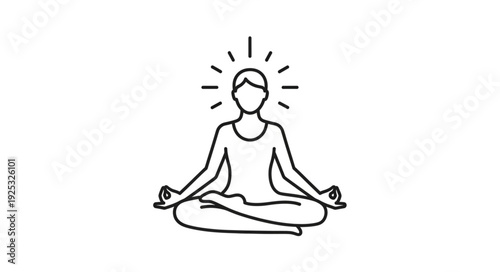 Person meditating in lotus position with radiating light.